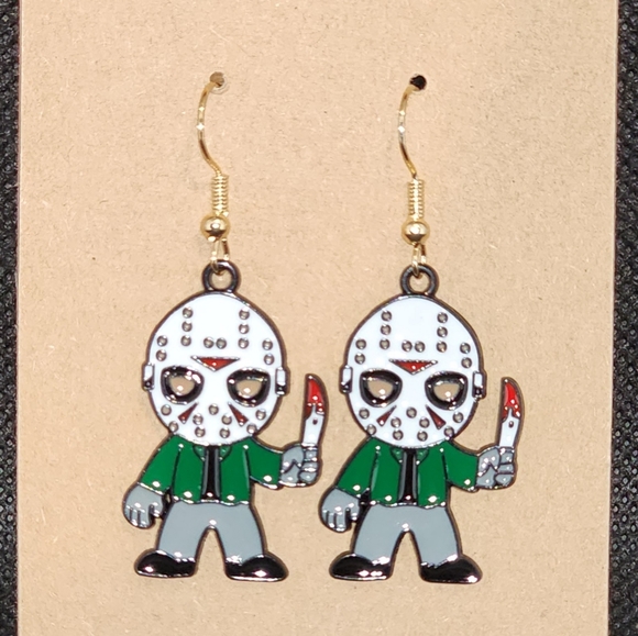 Jason Voorhees Metal Enamel Dangle Earrings, Friday The 13th, Zinc Alloy - Picture 2 of 3
